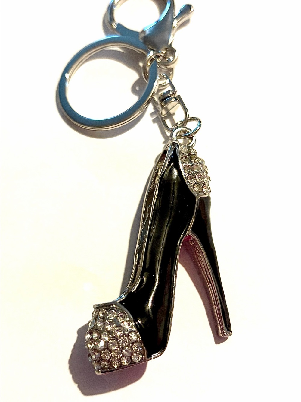 Black & Silver Rhinestone High Heel Shoe Keychain